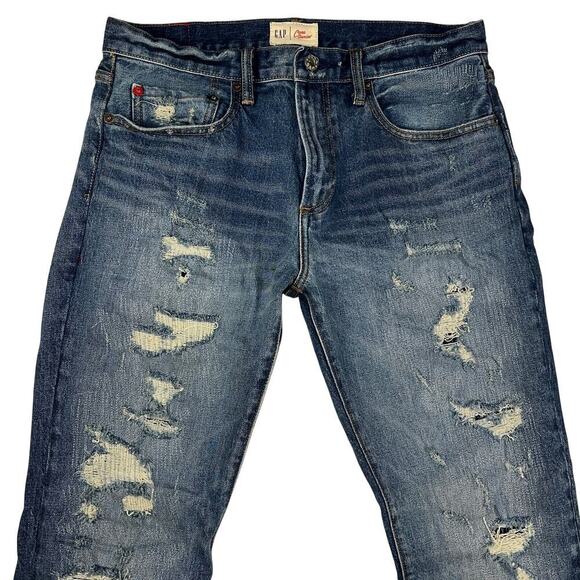 Gap Limited Edition Cone Denim Indigo Destroy Skinny Straight Jeans Size 31x30 - Picture 1 of 16